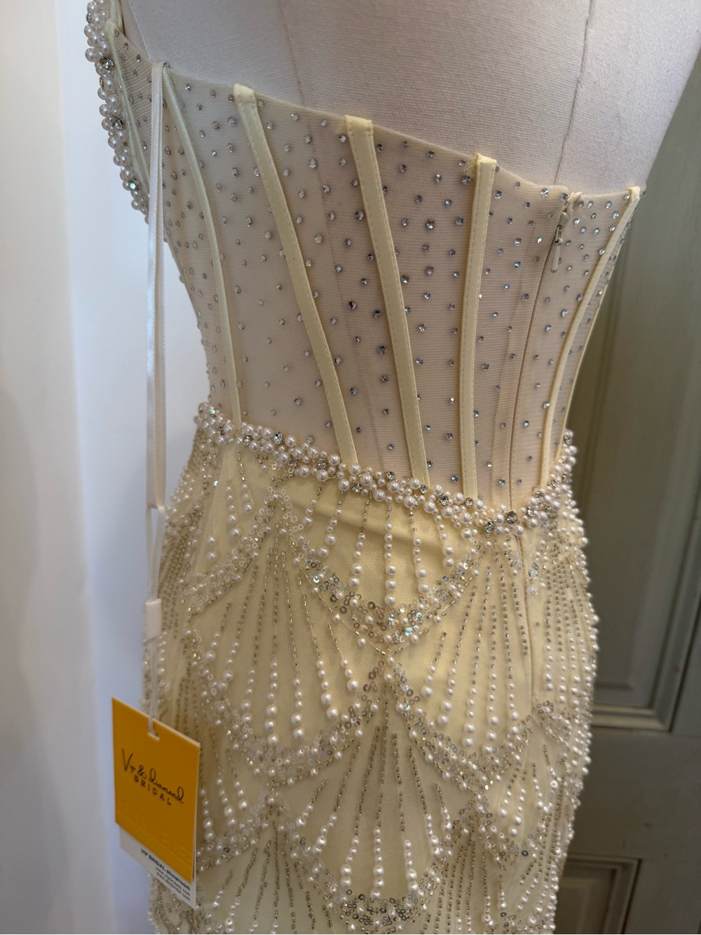 NWT Strapless Ivory Pearl-Embellished Mini Dress - Picture 7 of 10